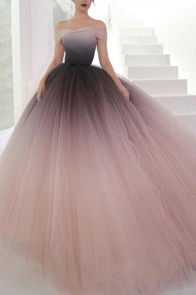 Off-the-shoulder Ombre Ball Gown Prom ...